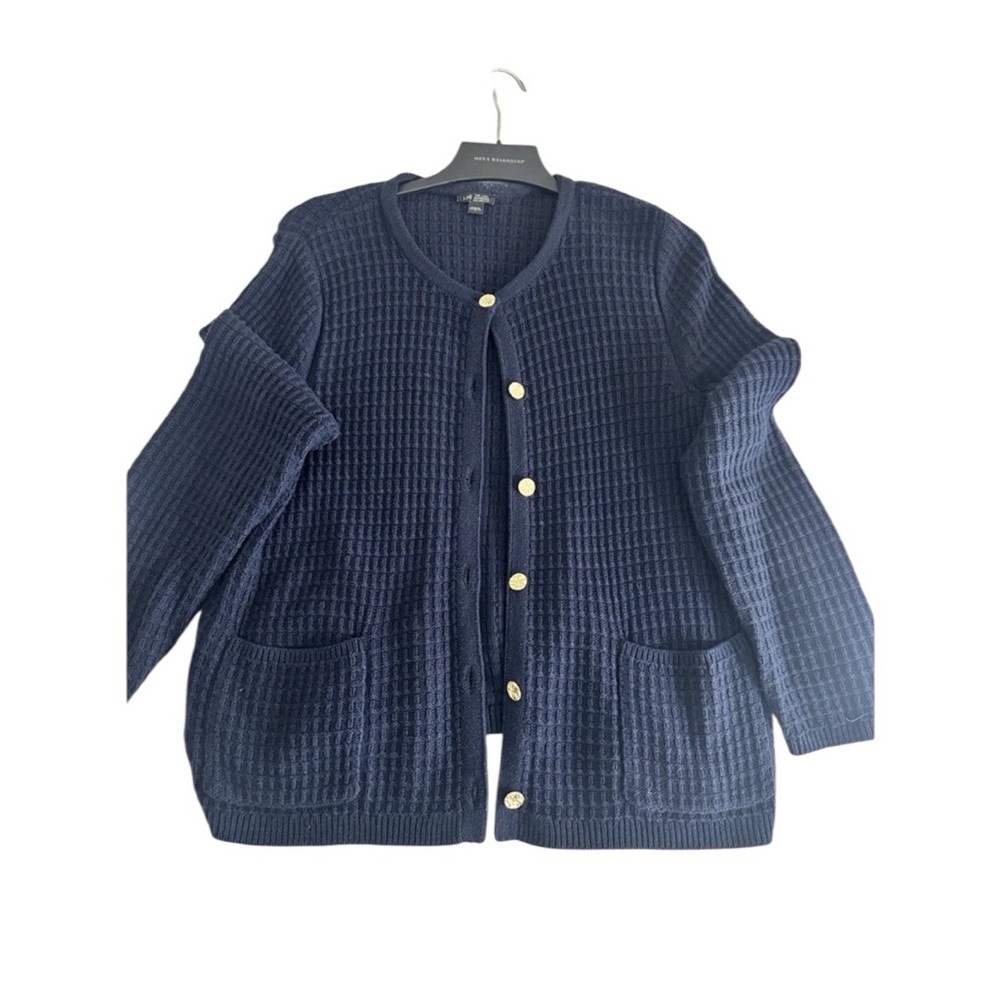 J. Jill Wearever Collection navy blue textured knit cardigan Size L